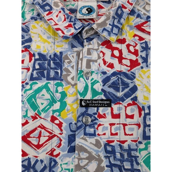 Vintage T&C Surf Designs Shirt Men's Large 90s Button Up Surfing Made in USA - Picture 2 of 9